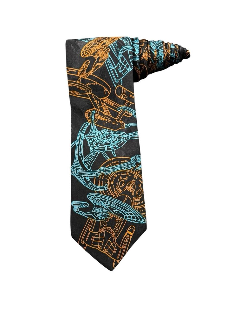 Ralph Marlin RM Style Star Trek Enterprise & Space station Vintage Necktie 1994